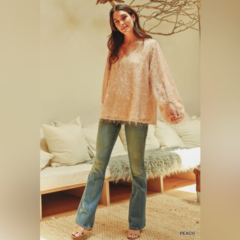 New! Jodifl Solid Pink Eyelash Tinsel Sweater V-Neck Long Sleeve Sparkle Large - Picture 3 of 11